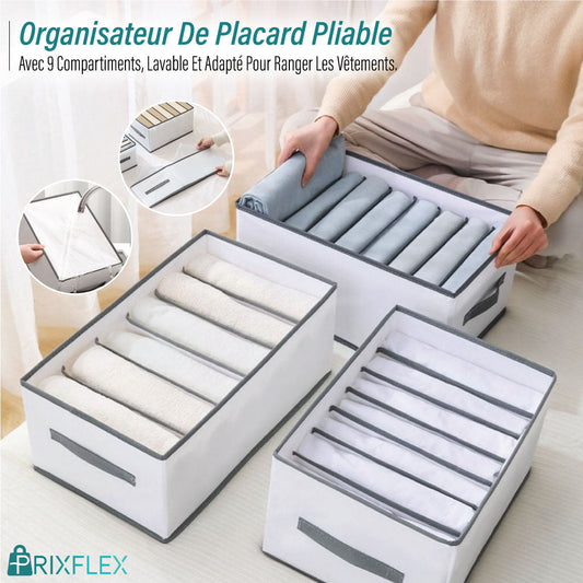 Organisateur De Placard Pliable Avec 9 Compartiments, Lavable Et Adapté Pour Ranger Les Vêtements.